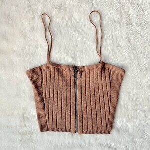 KENDALL & KYLIE Front-Zip Ribbed Crop Tank